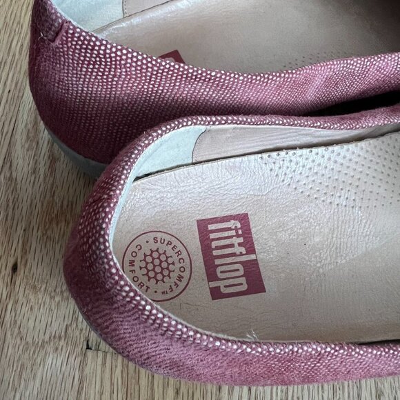 FitFlop Red Gold Textured Leather Loafers Women's Size 11 - Picture 7 of 9